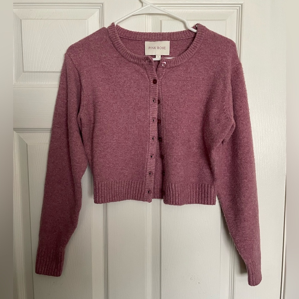 Pink Rose Women's Mauve Cropped Sweater Size Small